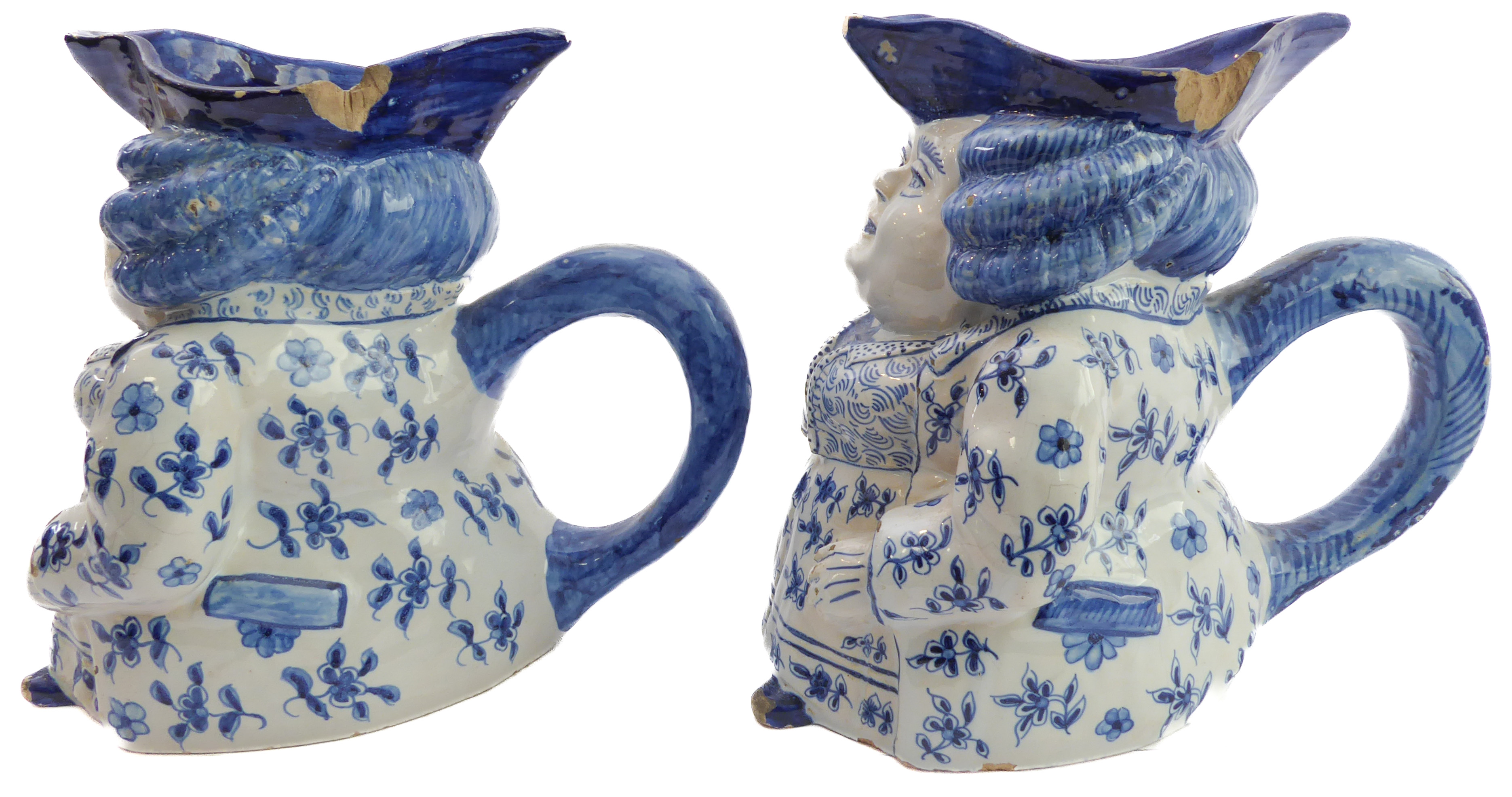 A pair of Delftware Toby jugs  - probably late 19th or early 20th century, modelled as corpulent - Image 3 of 7