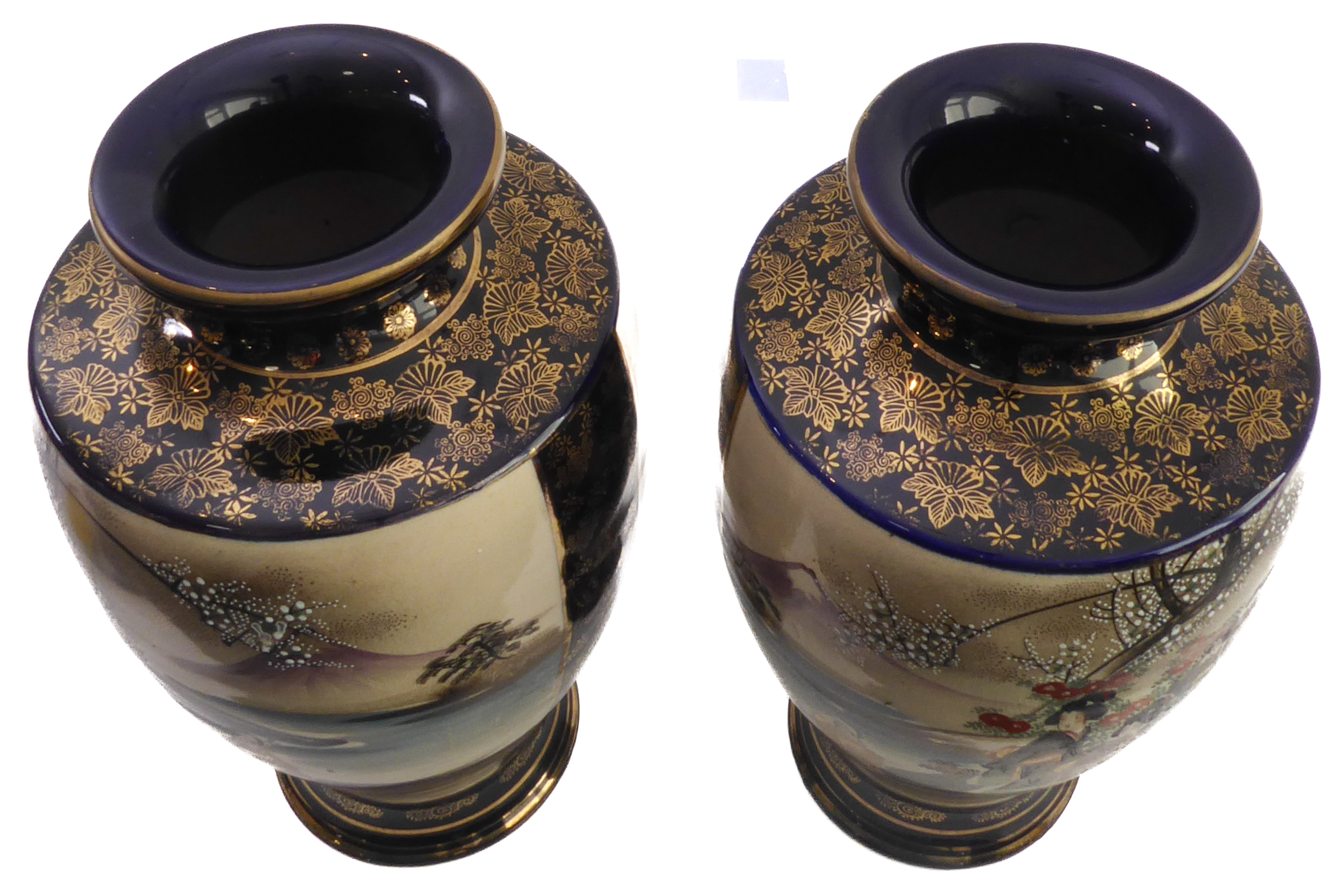 An opposing pair of early 20th century Japanese pottery vases of ovoid form - cobalt-blue-glazed - Image 6 of 7