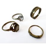 Four 9-carat gold stone-set rings