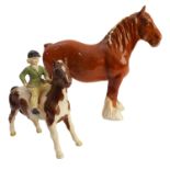 A Beswick Shire horse (21cm high) and a Beswick Thelwell pony and rider, both with printed marks