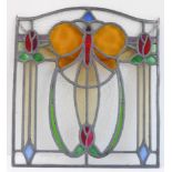 A late 19th / early 20th century leaded stained-glass window in high Art Nouveau-style (42cm wide