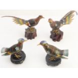 Four decorative (two larger, two smaller) modern Chinese cloisonné models of exotic birds, a