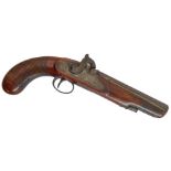 A mid-19th century percussion pistol - 16cm octagonal barrel barrel, approx. 22 bore, the lock-plate