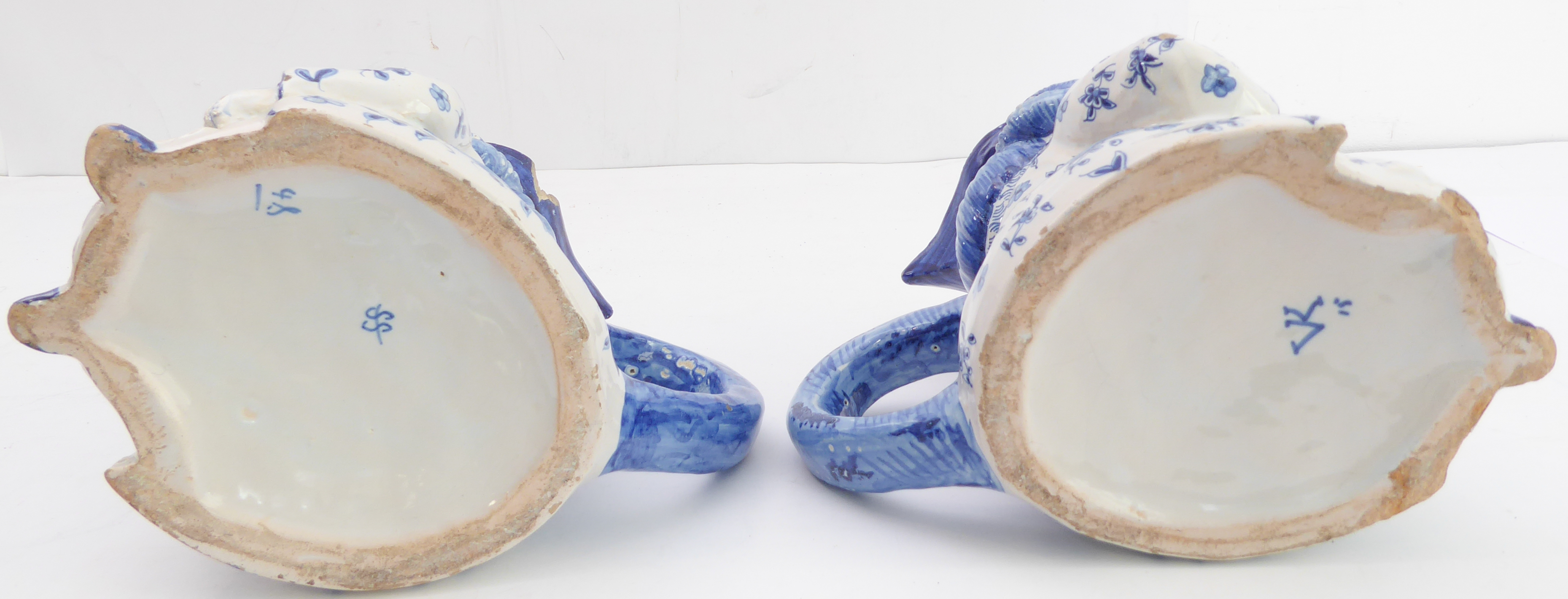 A pair of Delftware Toby jugs  - probably late 19th or early 20th century, modelled as corpulent - Image 7 of 7