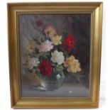 VICTOR WEBB (British, mid 20th century) - 'Roses', oil on canvas, signed, also signed insc. and