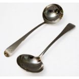 A pair of hallmarked silver ladles; Old English pattern, maker's mark MB, each assayed London