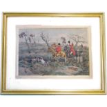 A set of five coloured foxhunting engravings: 'Drawing Cover', 'Breaking Cover', 'A Check -