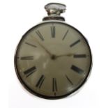 A very early Victorian pair cased, hallmarked silver pocket watch; cream dial with roman numerals