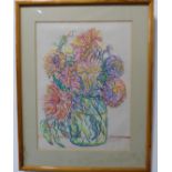 CHERYL GOULD MRSS (Contemporary) - Blooms in a jar, crayon, signed (15 in x 11 in (38cm x 28cm).