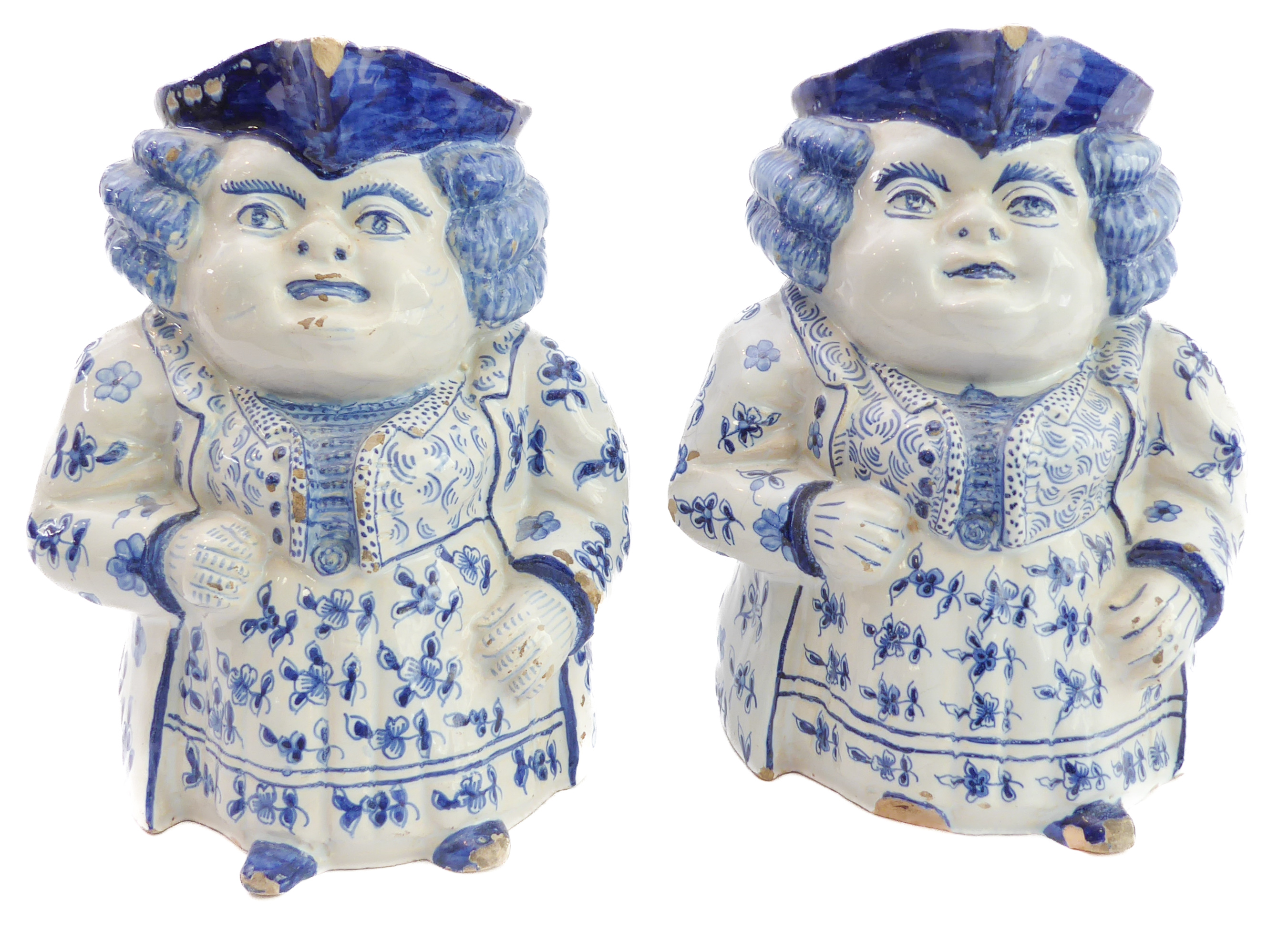 A pair of Delftware Toby jugs  - probably late 19th or early 20th century, modelled as corpulent - Image 6 of 7