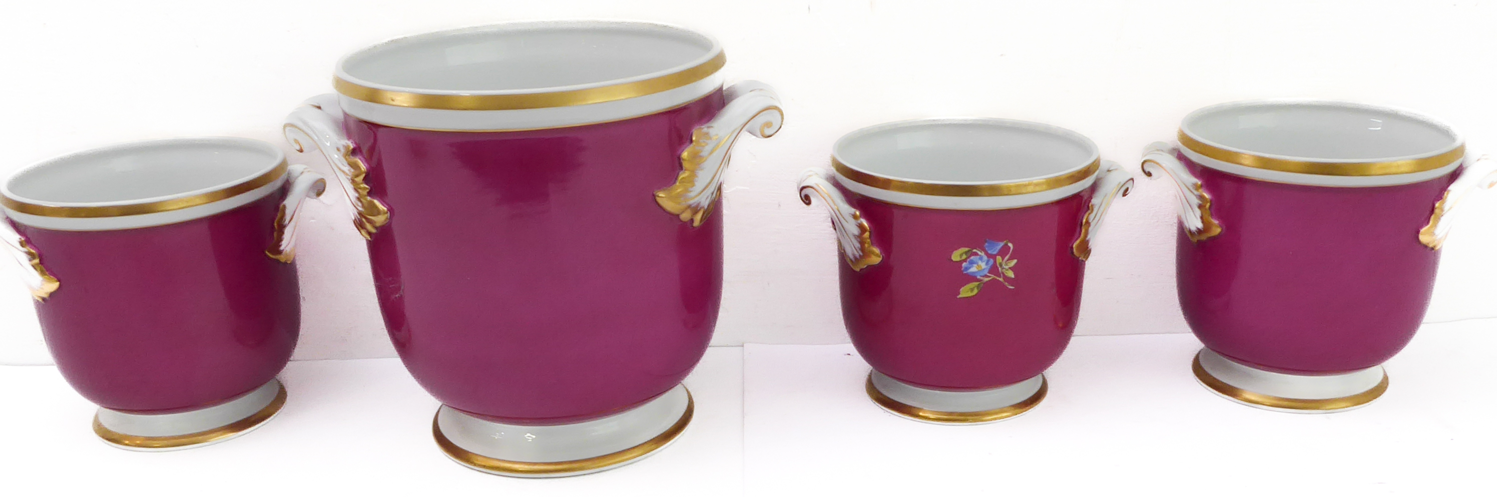 A large two-handled Portuguese porcelain cachepot; hand gilded and decorated with floral sprays ( - Image 2 of 5
