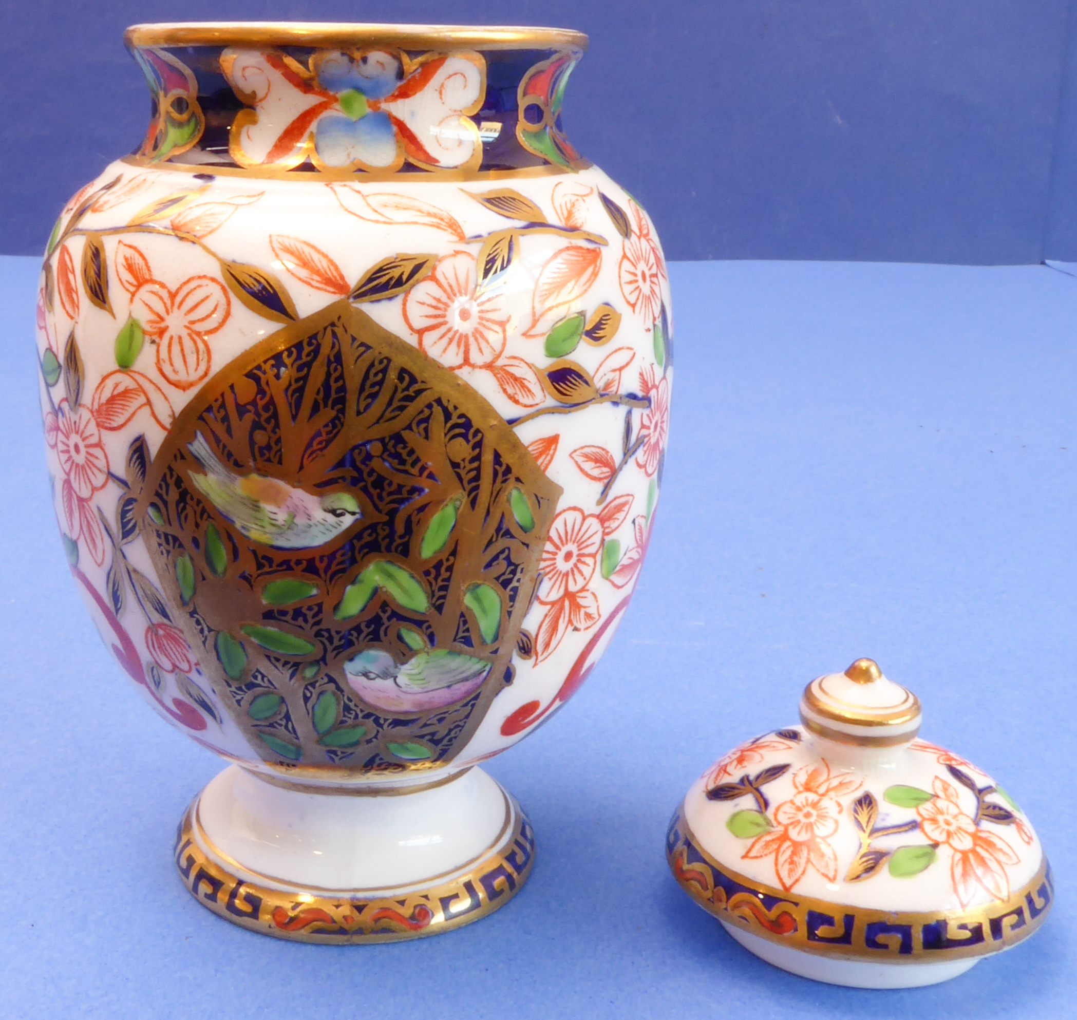 A small 19th century Crown Derby porcelain vase-and-cover decorated in the Imari pattern (13cm - Image 10 of 11