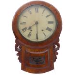 A 19th century walnut-cased drop-dial clock; the dial with Roman numerals and above a hinged,