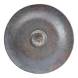 A large late 19th /early 20th century patinated copper dinner gong (54.5cm diameter)