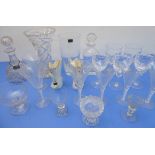 An interesting selection of glassware to include a set of 6 glasses with air-twist stems, cut-