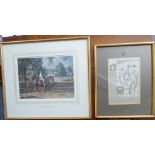 After Sir Alfred Munnings, a framed and glazed colour print 'Young Boy on Bay Hunter' (frame size