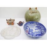 An interesting selection of decorative ceramics to include a large oversized green-glazed studioware