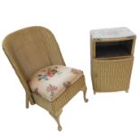 An early 20th century gold-painted Lloyd Loom low chair on cabriole legs, together with a matching