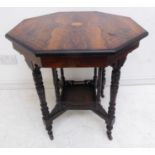 A late 19th / early 20th century rosewood and boxwood strung octagonal occasional centre table;