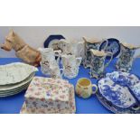 Decorative ceramics to include a set of 3 19th century Pratware-style graduated jugs, leaf moulded