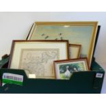 Various prints and engravings to include a signed PETER SCOTT print depicting geese in flight; a