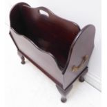 An 18th century style (modern reproduction) two-division mahogany magazine rack having brass swan-