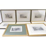 A set of five coloured engravings, a similar pair and a single engraving. The set of five after