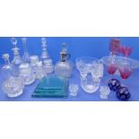 A good and varied selection of glassware to include 19th century decanters, cranberry glass