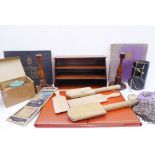 An interesting selection to include a desk blotter, a wooden stationery rack, a pair of wooden
