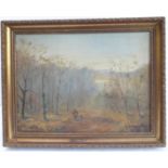 S. Bridgewater; a gilt framed oil on Artist's board countryside-style scene 'The Keeper' (29.5cm x