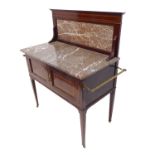 An early 20th century mahogany and satinwood crossbanded washstand with overhanging marble top: