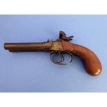 An unusual 19th century side-by-side percussion pistol with double triggers, the right fence stamped