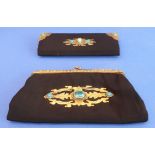 A gilt-mounted Chinese-style folding bag and matching comb case with gilt-set turquoise stones