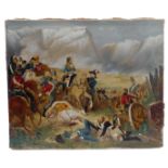 An unframed 19th century oil on canvas French battle scene signed Renée (22cm x 26.5cm)