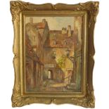 A 20th century German School oil on canvas study of ancient buildings with an arched alleyway to the