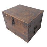 A late 19th century iron-bound stained-pine silver-chest-style chest having two iron carrying-
