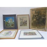 An interesting selection of various framed and glazed wall hanging pictures and prints etc. to