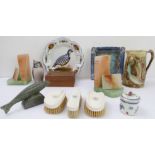 A selection of various collectable items and bijouterie to include a pair of polished stone Art Deco