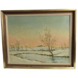 WILLIAM ELLIS BARRINGTON-BROWN (British, 1908-1985), a framed oil on canvas 'Winter Fisherman',