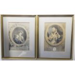 A pair of 18th century style French engravings: 'Au Moins Soyez Discret' and 'Dédié a Monsigneur