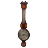 A 19th century mahogany and marquetry aneroid wheel barometer with marquetry conch shell decoration