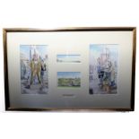 HUGH DODD (Scottish, contemporary), a gilt framed and glazed series of four watercolour sketches '
