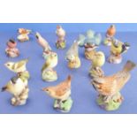 14, mostly Royal Worcester, bone china hand-decorated ornithological models: Goldcrest, Marsh Tit,