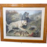 A large colour lithograph after George Armfield, glazed maple frame (image size 48.5 x 64cm)