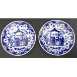 A pair of early 19th century blue-and-white dishes by Hilditch & Son; transfer-decorated in the