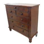A 19th century mahogany Scotch-style chest; the slightly overhanging top with cushion moulded edge