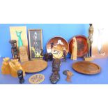 African and other art to include carvings and two painted copper plates