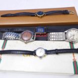 Three lady's and two gentleman's wristwatches: the lady's watches, cased and comprising a Gucci