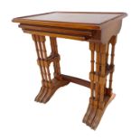 A reproduction set of three yew wood quartetto style tables (51cm wide)