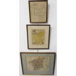 Three maps of Worcestershire: the largest, a hand-coloured 19th century steel engraving (28cm x